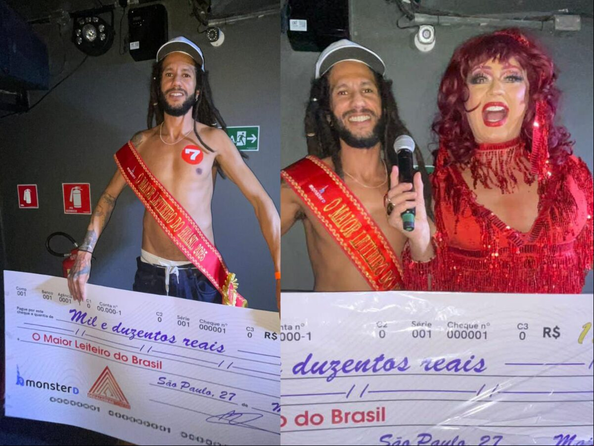 Ex-bbb Dicesar apresenta concurso de 'maior leiteiro' em bar gay